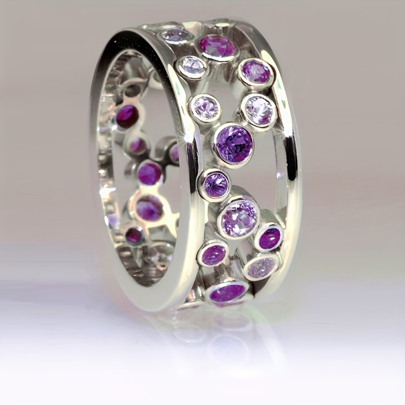 Zirconia Silver Plated Hollow Ring - Y2K Jewelry